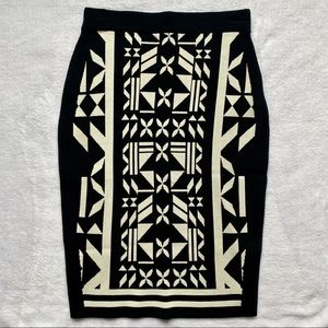 H&M Patterned Pencil Skirt - Ivory and Black